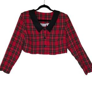 Vintage Caroline Wells Collection Red Plaid Cropped Jacket Size 12
